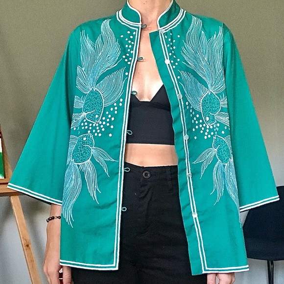 Vintage Teal Embroidered Tunic Top - Picture 2 of 14